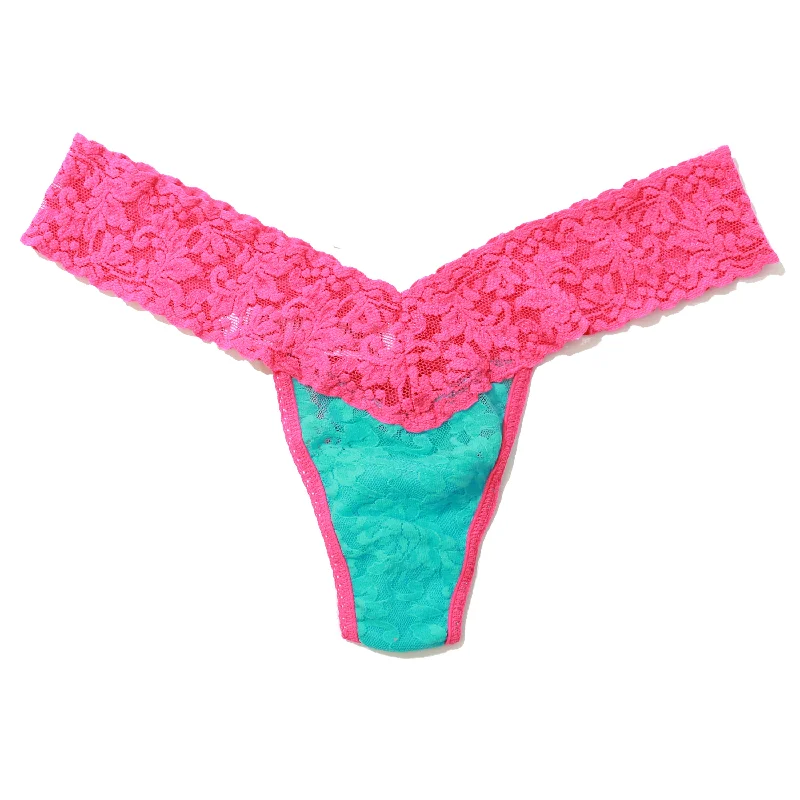 Signature Lace Low Rise Thong | Beau Blue/Flamboyant Pink Classic Lace Dress