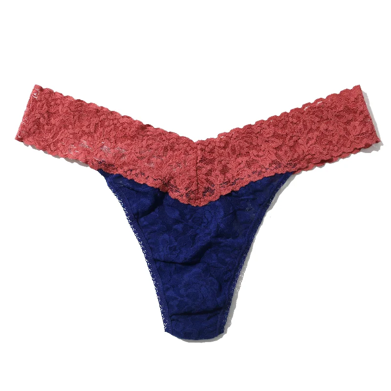 Signature Lace Original Rise Thong | Midnight Blue/Pink Sands Pink Lace Dress