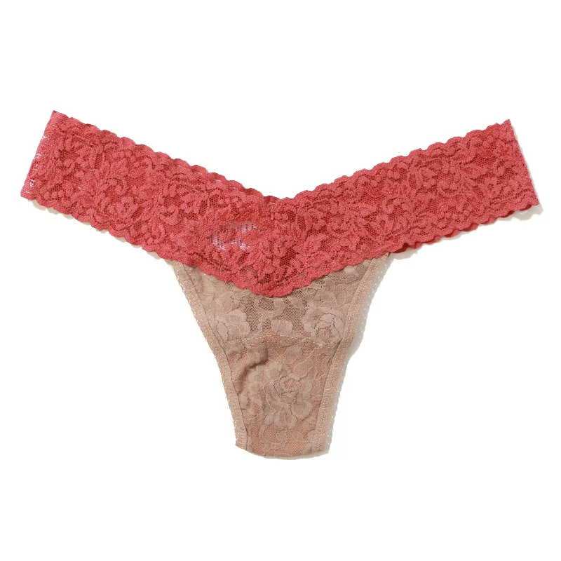 Signature Lace Low Rise Thong | Taupe/Pink Sands Simple Lace Dress