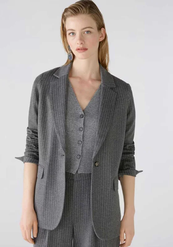 Oui Pinstripe Jersey Blazer, Gery Women's fall jackets