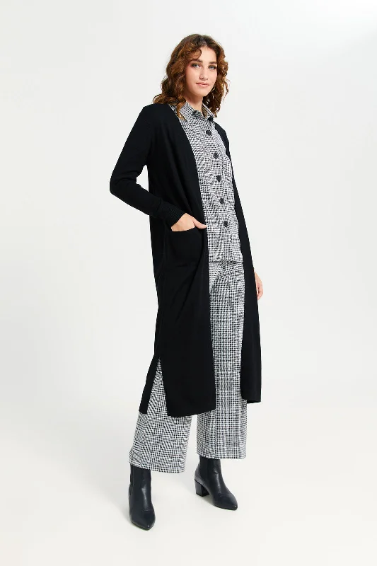 Women Black Plain Longline Cardigan Women's H&M jackets