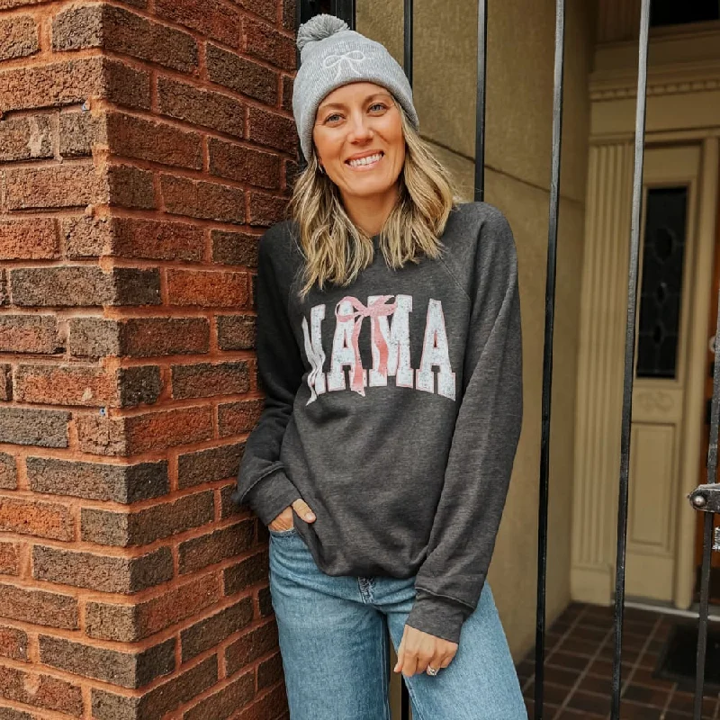 Mama Bow Raglan Sweatshirt Warm Hoodie Sweatshirt