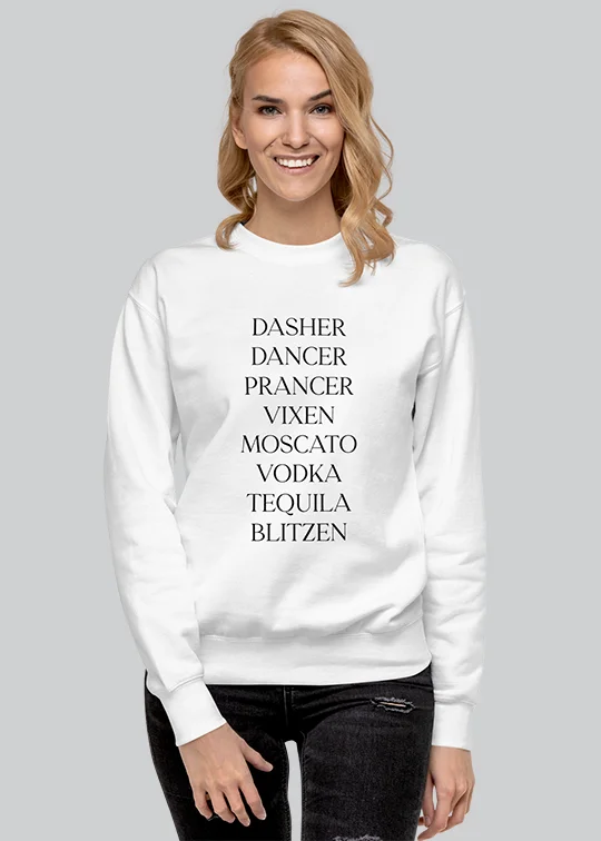 Calling All Reindeer Names Womens Crewneck Sweatshirt White Comfortable Women’s Hoodies