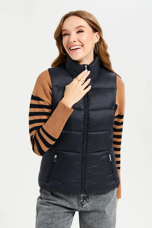 Women Black Sleeveless Puffer Jacket Women's all-season jackets