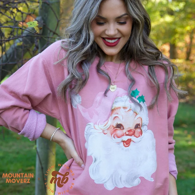 Pink Santa Crewneck Casual Pullover Hoodies