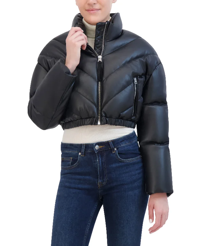 Hudson Jeans Women's Cropped Chevron Quilted Puffer Jacket Women's leather jackets