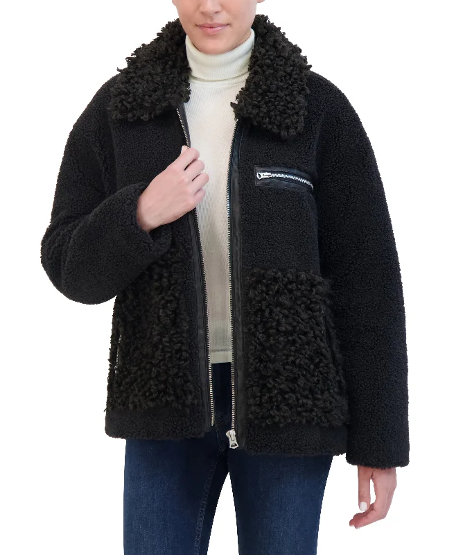 Hudson Jeans Women's Oversized Faux Plush Fur Bomber Jacket Women's edgy jackets