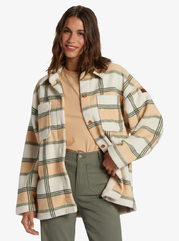 Next Adventure Printed Zip-Up Fleece Shirt - Agave Green Smala Plaid Plush Hoodie Sweatshirt