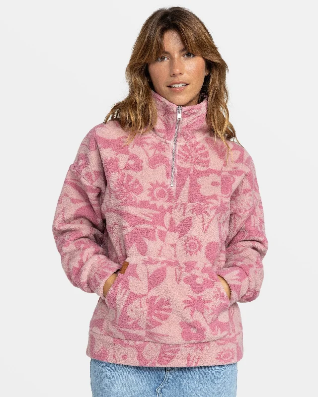 Live Out Loud Half Zip Polar Pullover - Mauve Orchid Sliceoparadise Po Comfy Sweatshirts for Women