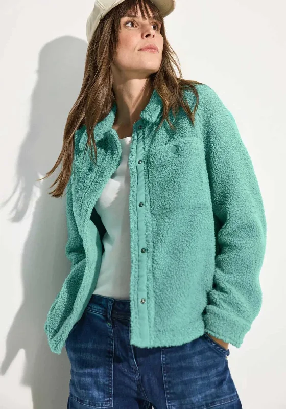 Cecil Teddy Button Up Overshirt, Turquoise Women's sporty jackets