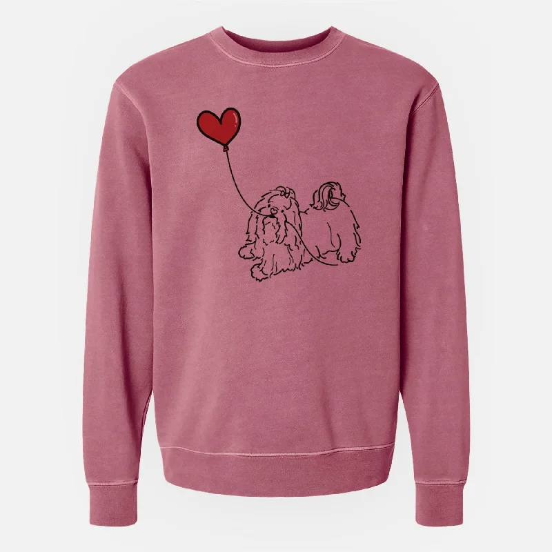 Shih Tzu Heart String - Unisex Pigment Dyed Crew Sweatshirt Cozy Winter Sweatshirt