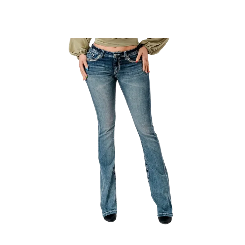 Grace in La Women's Western Horseshoe Saddle Embroidered Bootcut Stretch Jeans