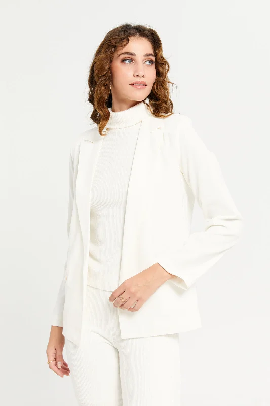 Women Cream Plain Linen Open Blazer Women's Gucci jackets