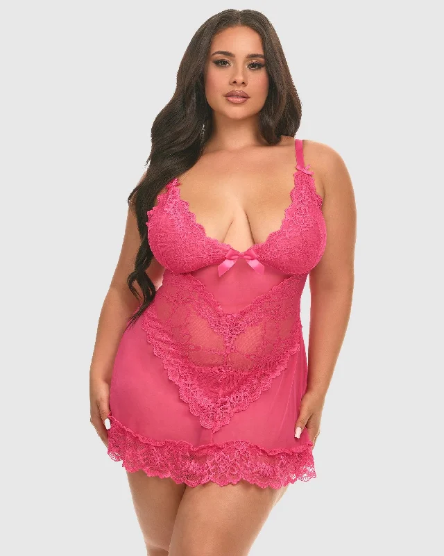 Plus Size Valentine Babydoll Set with G-String