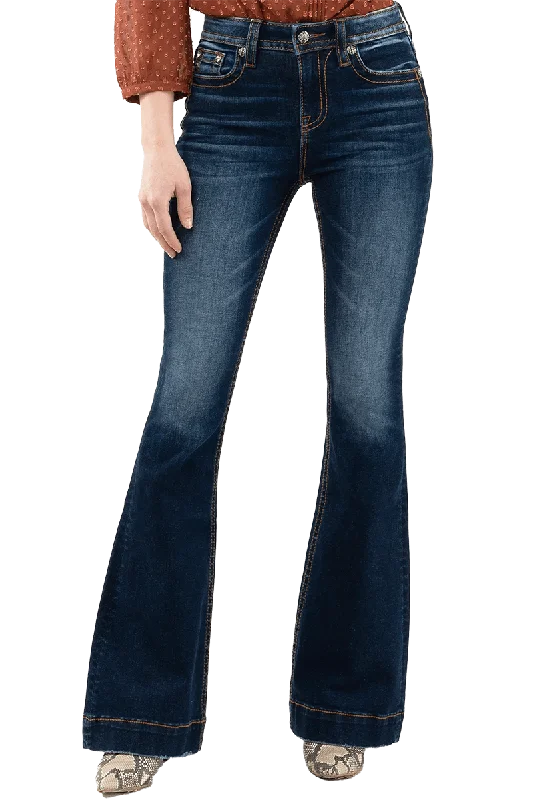 Miss Me Womens Dark Wash High Rise Flare Jeans