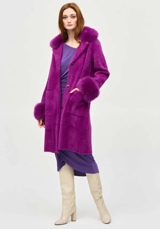 Joseph Ribkoff Faux Fur Fluffy Knit Jacket, Purple Women's waterproof jackets