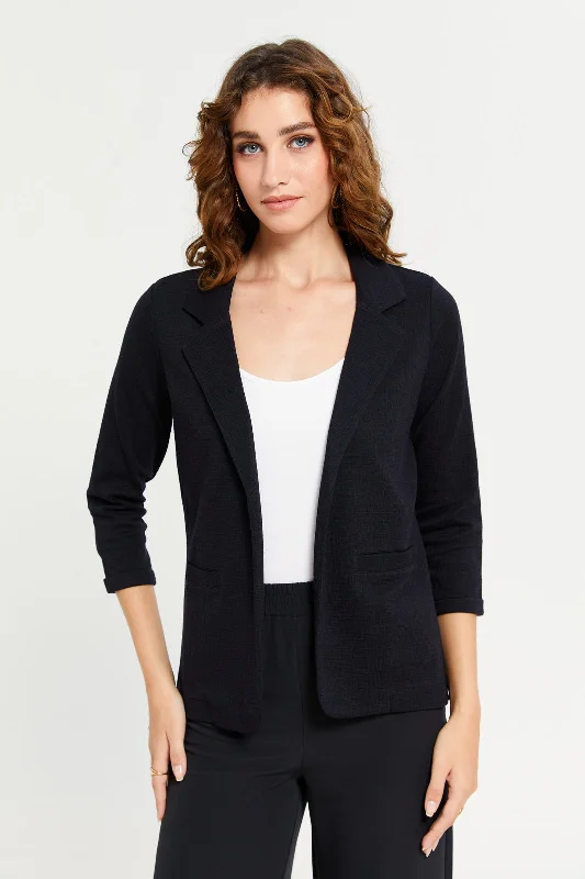 Women Black Jacquard Knitted Lapel Collared Blazer Women's wedding guest jackets