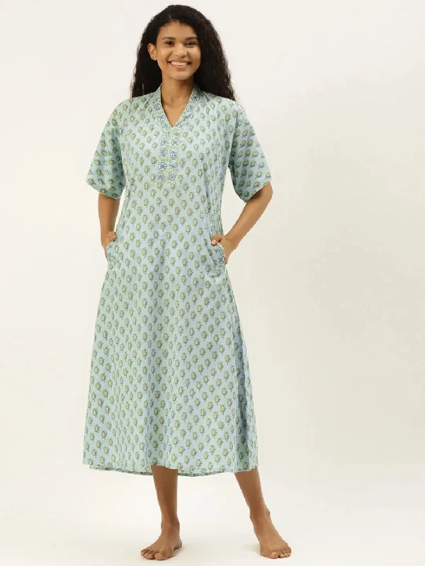 Kaftan Dress in Powder Blue Print Family matching pajama sets