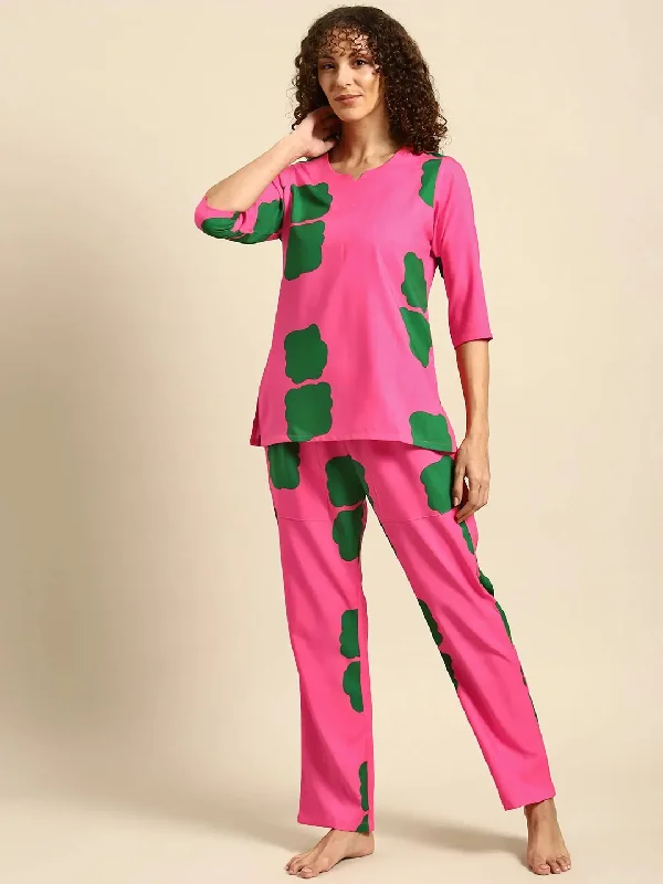 Kurta Pyjama nightwear Set in Pink Color Print Best pajama sets for honeymoon