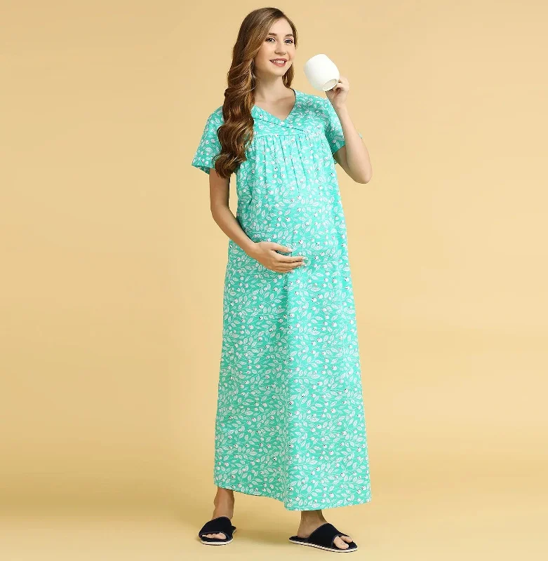 MomToBe Maternity Floral Printed Maxi Nightdress-2025mtbblflrfn-Free Button-up pajama sets