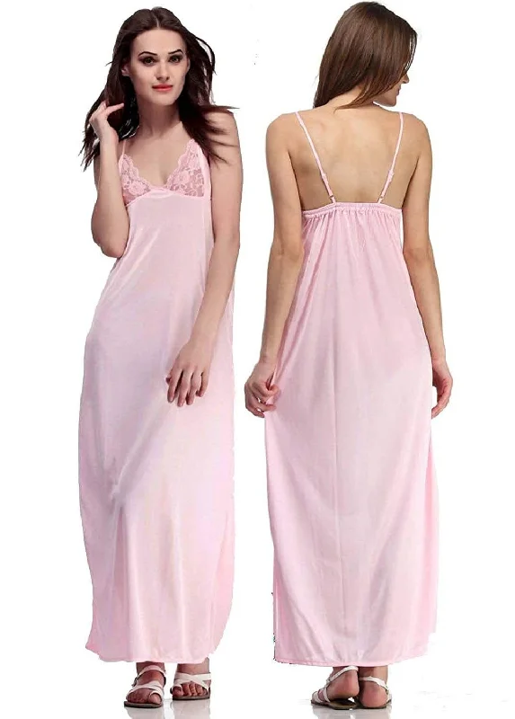 Designer mart Women's Satin Nighty (Free Size) Baby Pink Cozy winter pajama sets