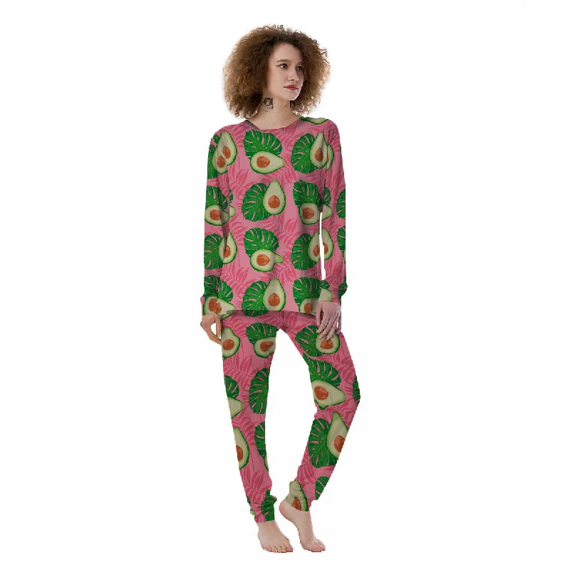 Plam Leaf And Avocado Pink Print Pattern Women's Pajamas Loungewear pajama sets