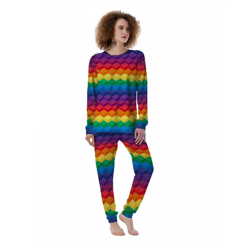 Plastic Blocks Building Print Pattern Women's Pajamas Hoodie pajama sets