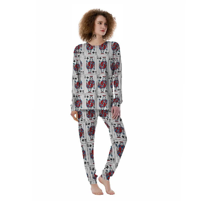 Playing Card Queen Of Clubs Print Pattern Women's Pajamas Chic pajama sets