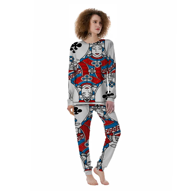 Playing Card Queen Of Clubs Print Women's Pajamas Cute pajama sets