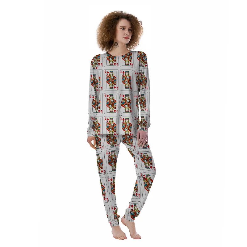 Playing Card Queen Of Diamonds Print Pattern Women's Pajamas Breathable pajama sets