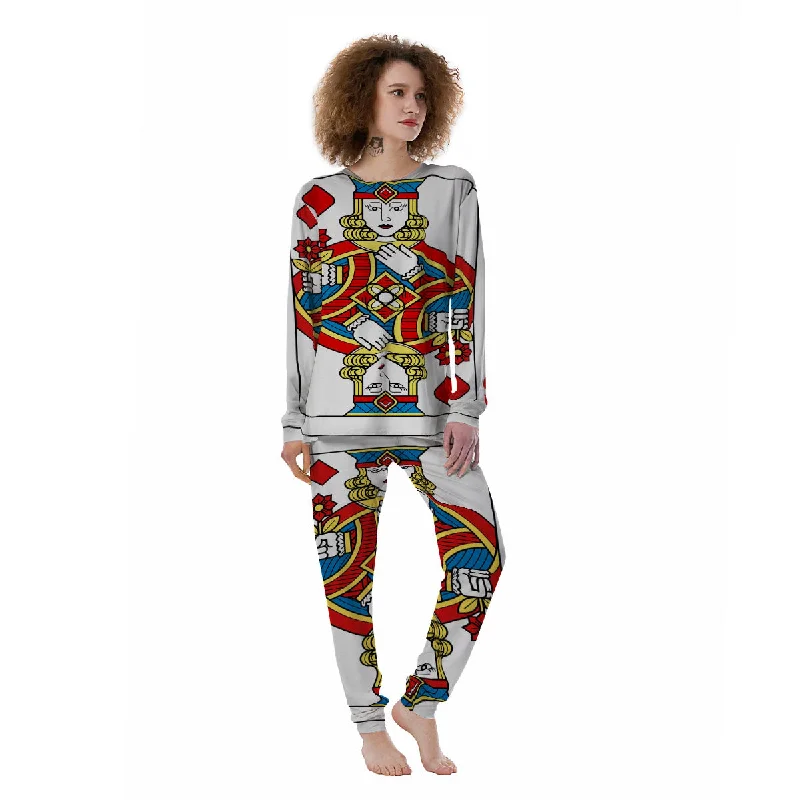 Playing Card Queen Of Diamonds Print Women's Pajamas Winter pajama sets