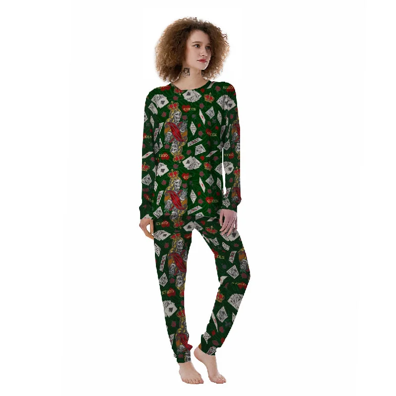 Playing Card Queen Of Spades Print Pattern Women's Pajamas Cotton pajama sets