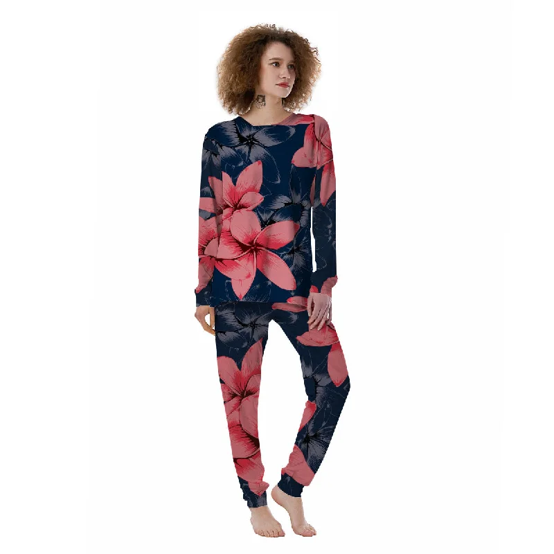 Plumeria Flower Pink Print Women's Pajamas Funny graphic pajama sets