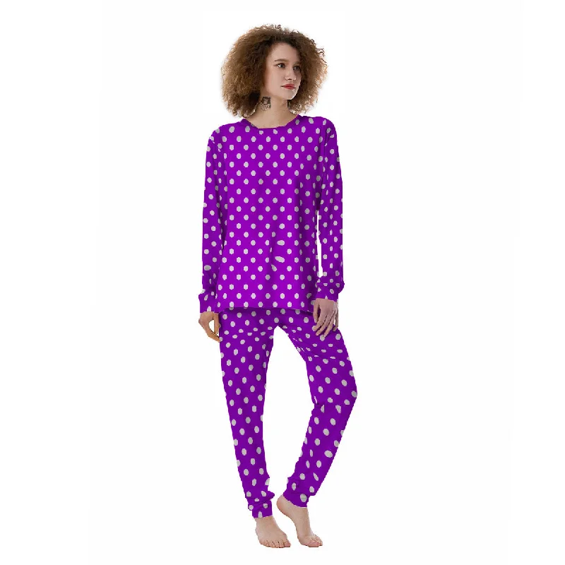 Polka Dot White And Purple Print Pattern Women's Pajamas Best pajama sets for lounging