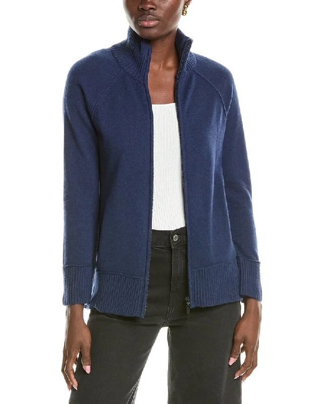 Forte Cashmere Zip Mock Cashmere Cardigan Office sweaters