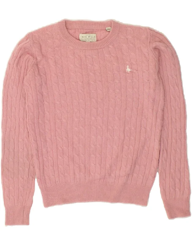 JACK WILLS Womens Boat Neck Jumper Sweater UK 8 Small  Pink Merino Wool Designer sweaters