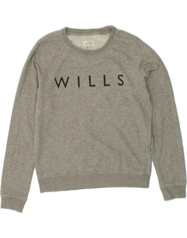 JACK WILLS Womens Graphic Sweatshirt Jumper UK 10 Small Grey Cotton Minimalist sweaters