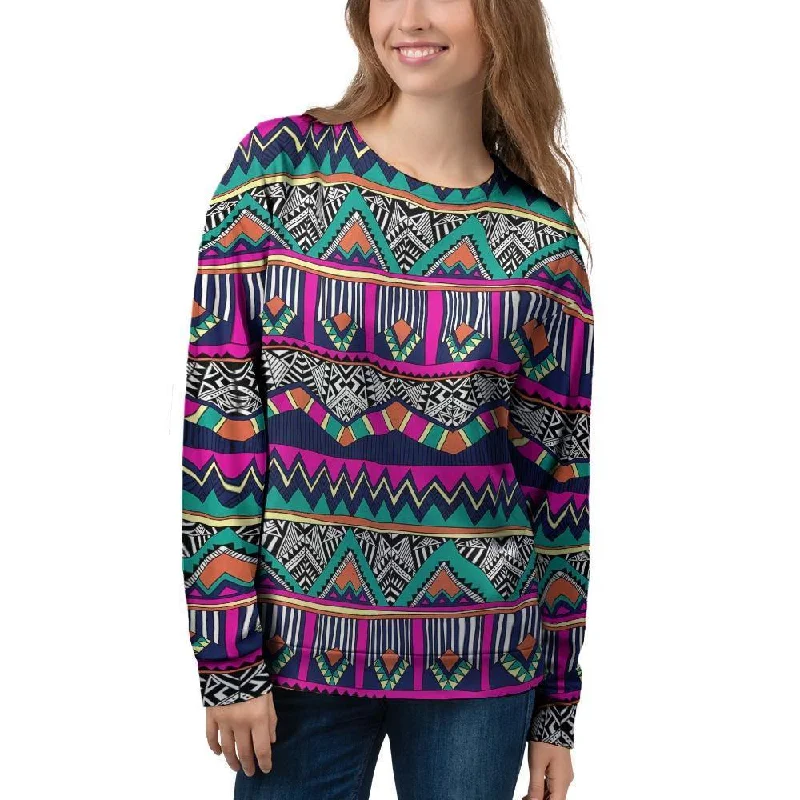 Multicolor Native Aztec Doodle Abstract Women's Sweatshirt Casual sweaters