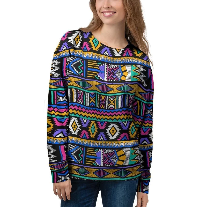 Multicolor Native Aztec Doodle Element Women's Sweatshirt Layering sweaters