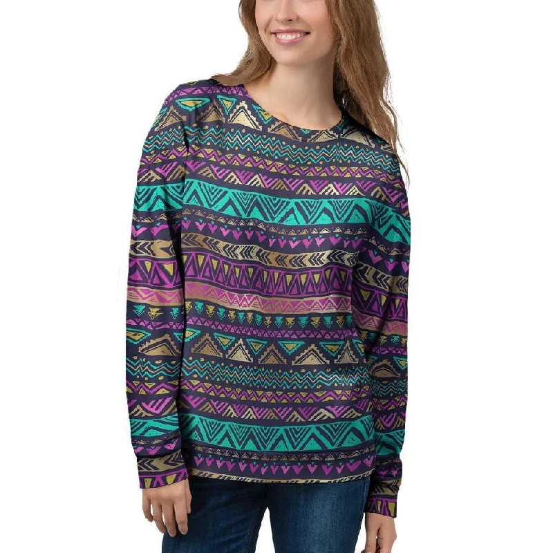 Multicolor Native Aztec Doodle Women's Sweatshirt Warm sweaters