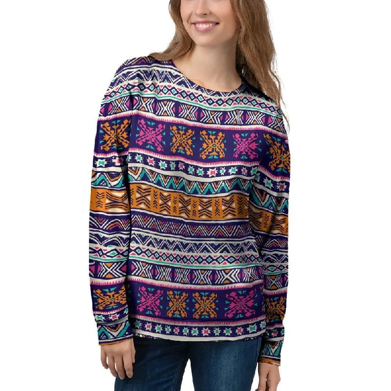 Multicolor Native Aztec Geometric Hipster Women's Sweatshirt Alpaca wool sweaters