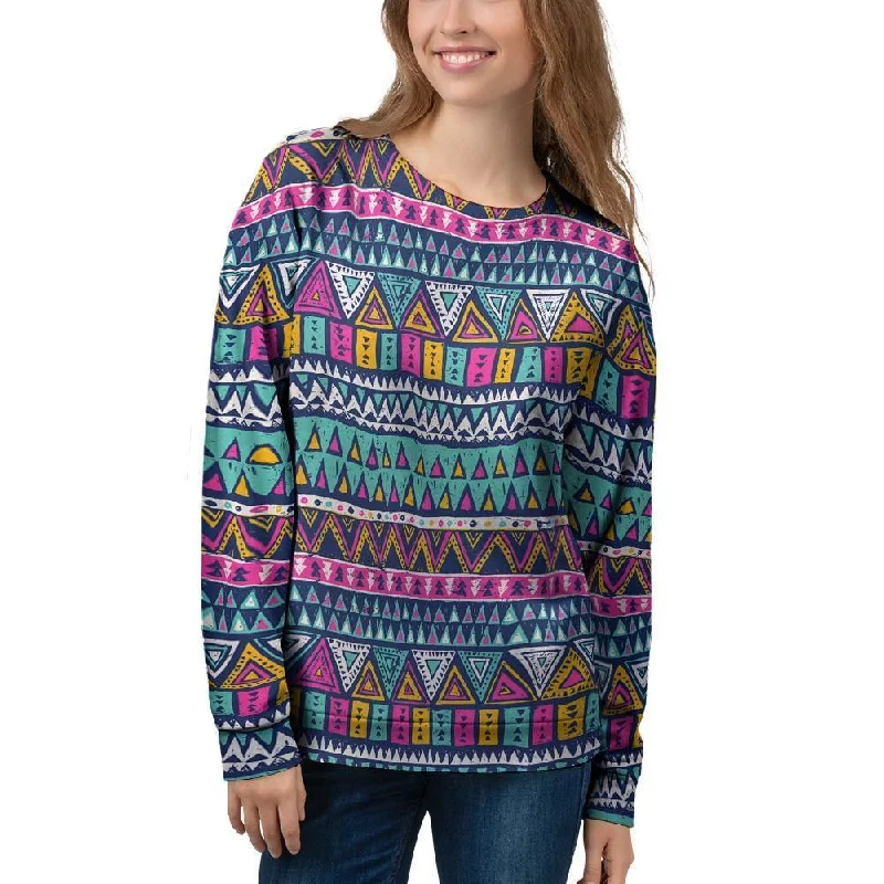 Multicolor Native Aztec Trippy Striped Women's Sweatshirt Acrylic sweaters