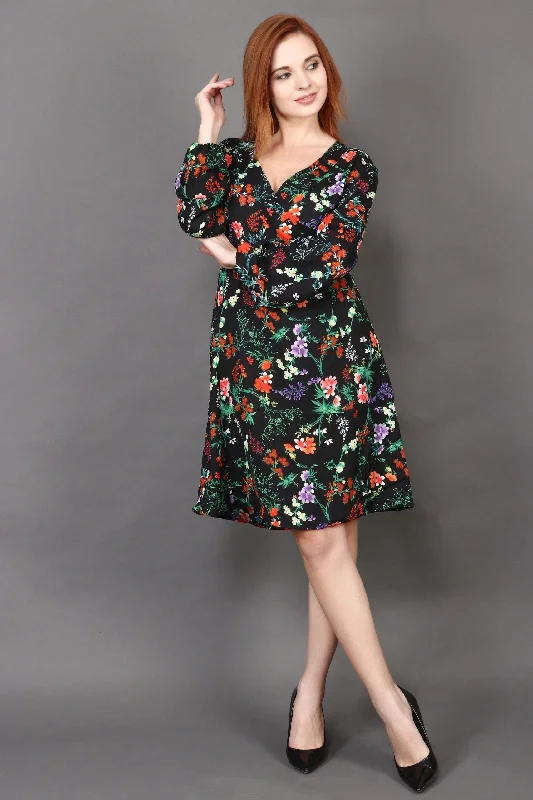 Black Floral Printed Dress Best mini dresses for plus size