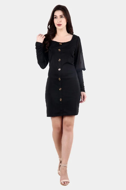 Black Solid Buttoned Dress Versatile mini dresses for all occasions