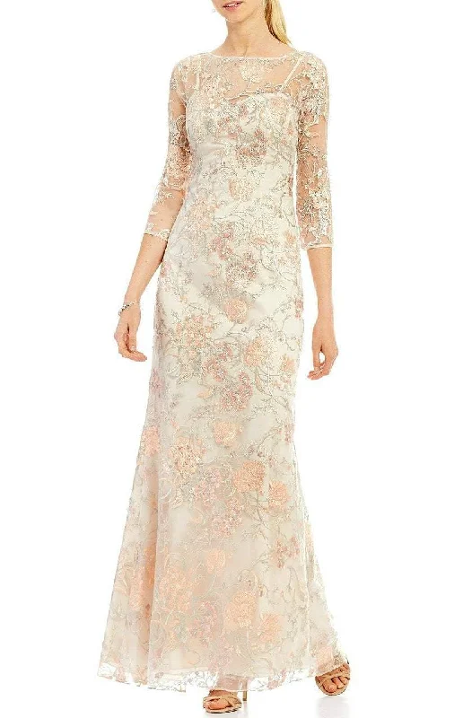 Aidan Mattox - Sheer Embroidered Lace Gown MD1E201009 - 1 pc BlushMulti in Size 10 Available Lace party dresses