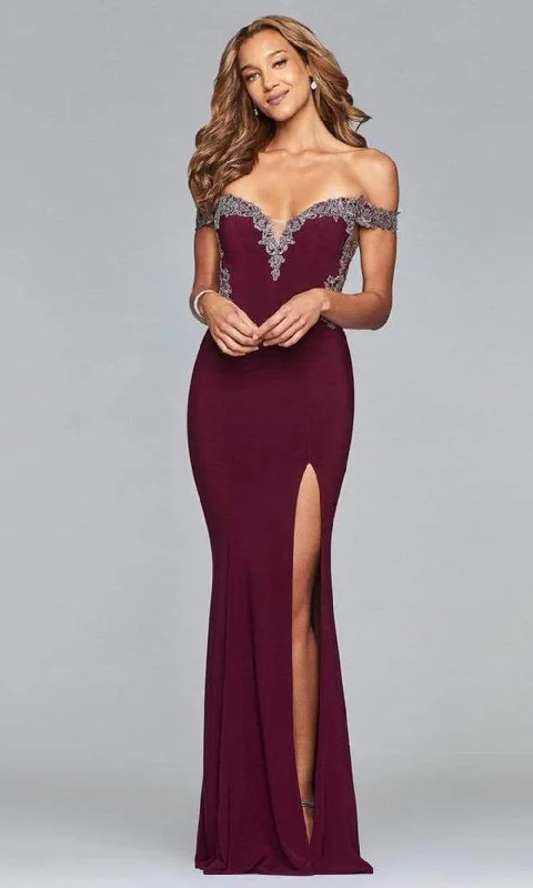 Faviana - Off-Shoulder Jersey Sheath Long Gown s10001 Wedding guest party dresses