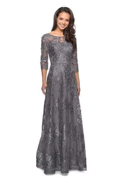 La Femme - Lace Bateau Quarter Length Sleeve A-line Gown 27885SC Gothic party dresses