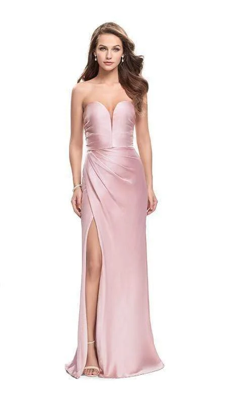 La Femme - Plunging Sweetheart Satin Sheath Evening Dress 26017SC Vintage party dresses