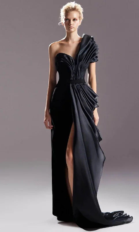 MNM Couture G1507 - Asymmetrical Drape Evening Gown Boohoo party dresses