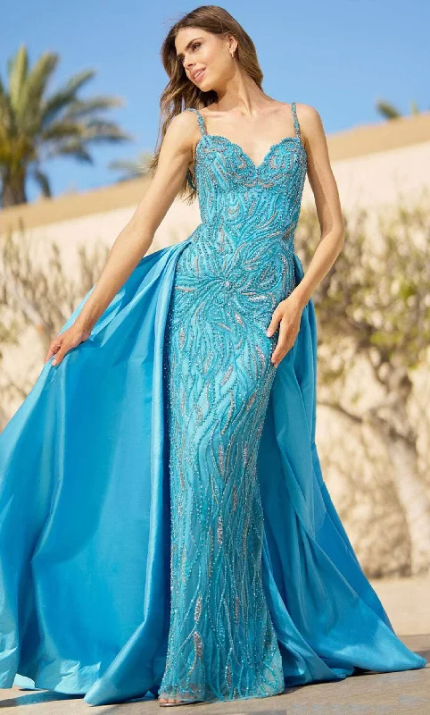 Sherri Hill 55935 - Bead-Detailed Long Sheath Gown with Overskirt Knitted party dresses